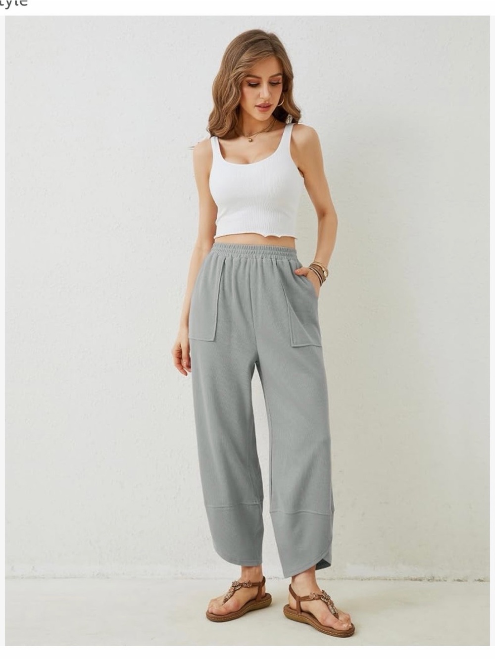NWT Relaxed Wide-Leg Elastic-Waist Pants - Gray XS